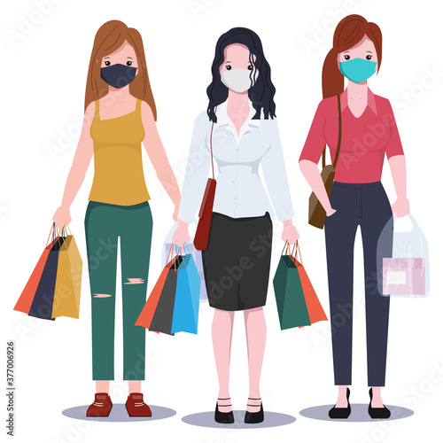 People wearing face mask to shopping at department store. New normal lifestyle. Siam bangkok thailand in safe zone.