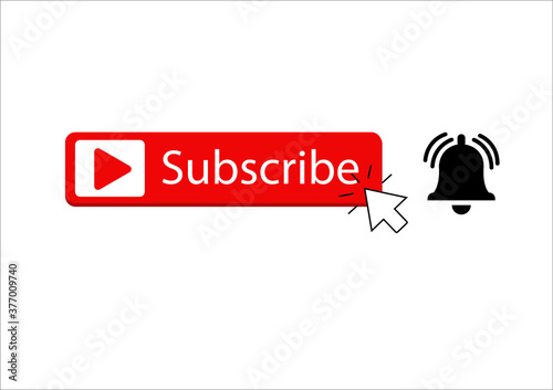 Subscribe button and Black bell. Social media web button,like,video,online,newsletter.