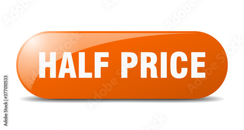 half price button. sticker. banner. rounded glass sign