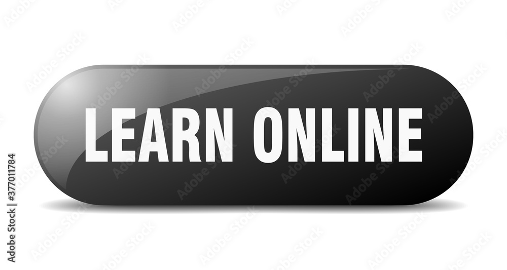 learn online button. sticker. banner. rounded glass sign learn online button. sticker. banner. rounded glass sign