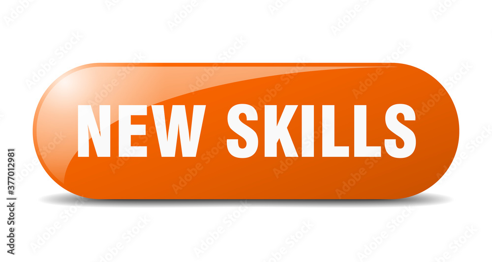 new skills button. sticker. banner. rounded glass sign new skills button. sticker. banner. rounded glass sign