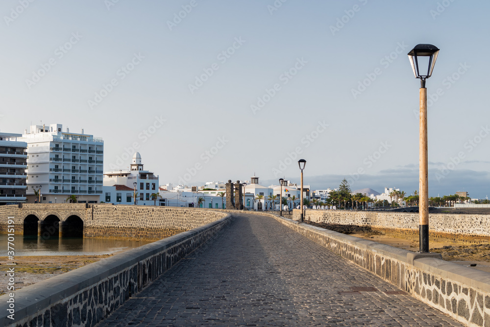 view of the city of arrecife from the castle of san gabriel on the island of Lanzarote