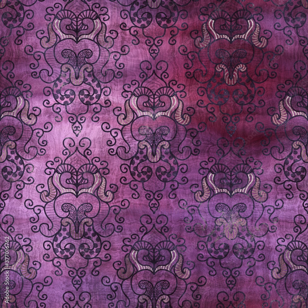 Luxury purple and tan damask seamless pattern. High quality illustration. Mysterious and luxurious grape and beige colored ornamental textured pattern swatch. Fancy and glamorous romantic design. Luxury purple and tan damask seamless pattern. High quality illustration. Mysterious and luxurious grape and beige colored ornamental textured pattern swatch. Fancy and glamorous romantic design.