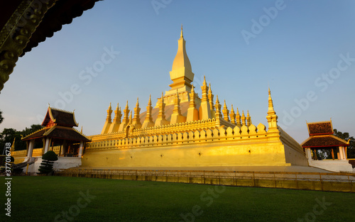 That-Luang Golden Pagoda in Vientiane, Laos. Pha That Luang at Vientiane. sky background beautiful. photo