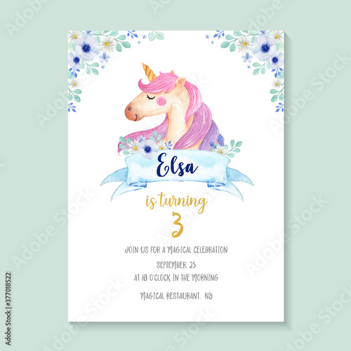 cute and girlie unicorn birthday invitation design