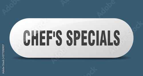 chef's specials button. sticker. banner. rounded glass sign