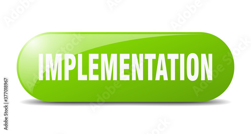 implementation button. sticker. banner. rounded glass sign