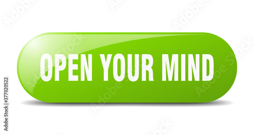 open your mind button. sticker. banner. rounded glass sign