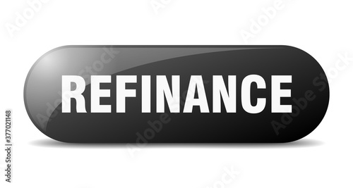 refinance button. sticker. banner. rounded glass sign