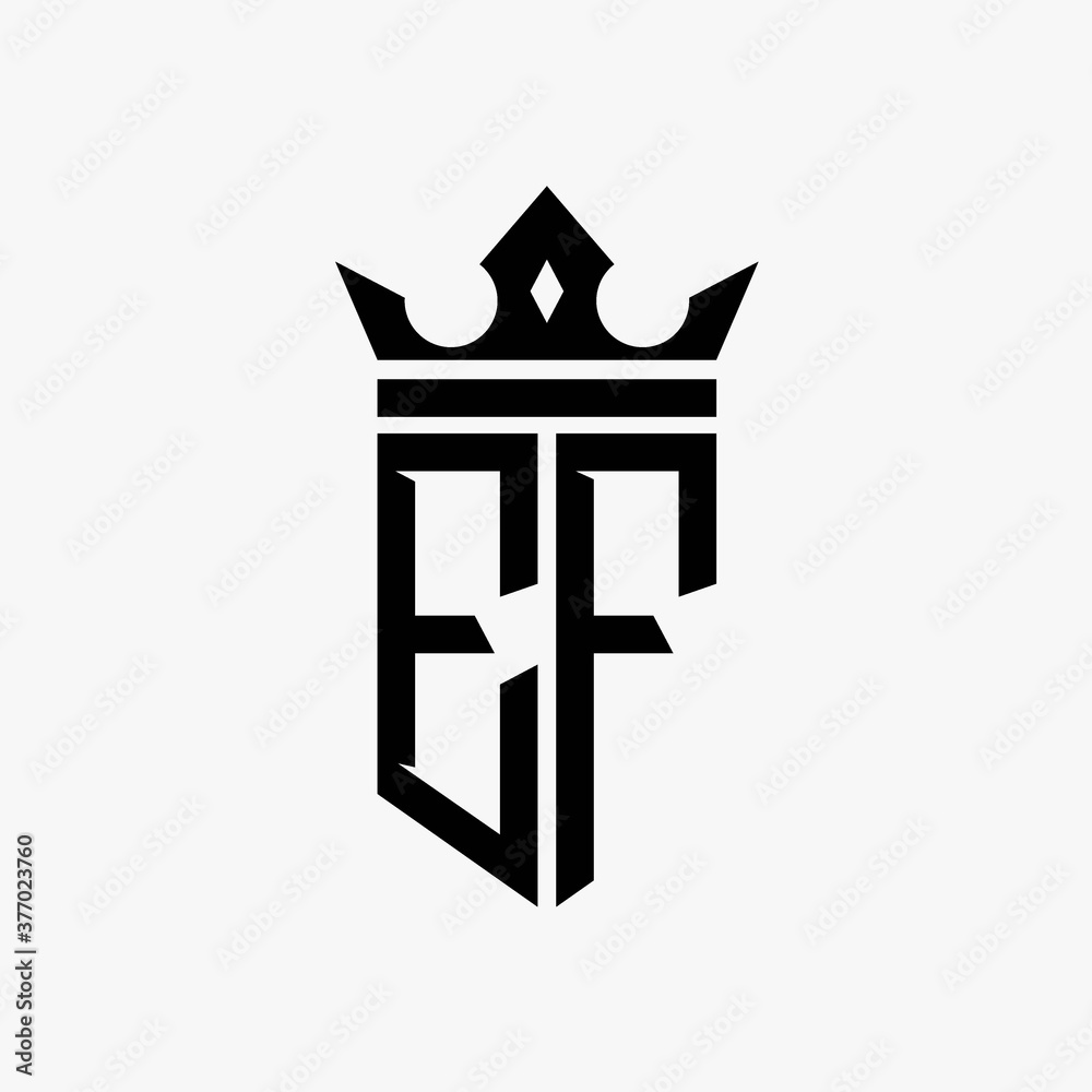 Fototapeta premium E F black color initial with crown logo template