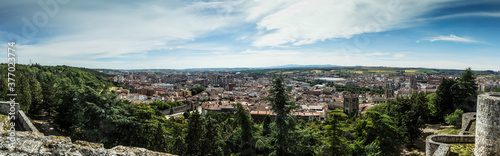 Panoramic view of the city of Burgos (06/26/2019). Capital of the province of Castilla y León, Spain. On the right the cathedral of Santa Maria in Gothic style. Large format. 