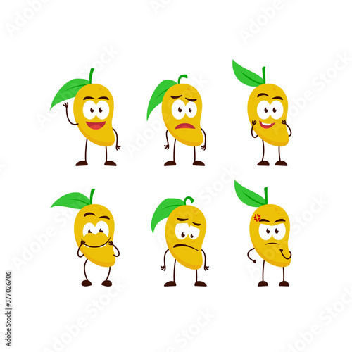 mango fruit character cartoon mascot pose set humanized funny expression stye