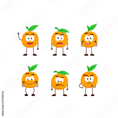 orange fruit character cartoon mascot pose set humanized funny expression stye