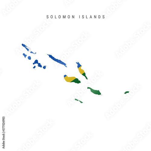 Detailed waving flag map of Solomon Islands. Vector map with masked flag.