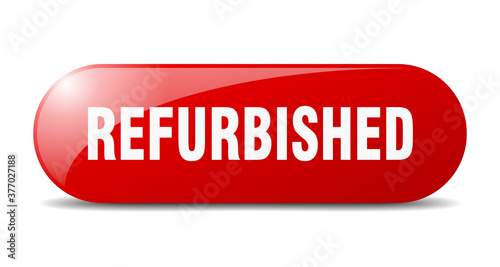 refurbished button. sticker. banner. rounded glass sign
