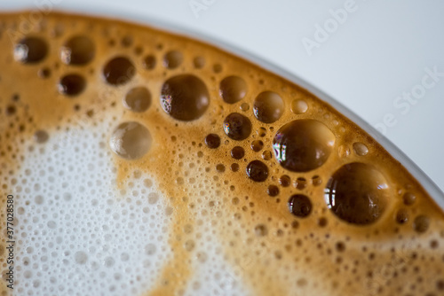 Nacro shot of bubbles inside a cappuccino.