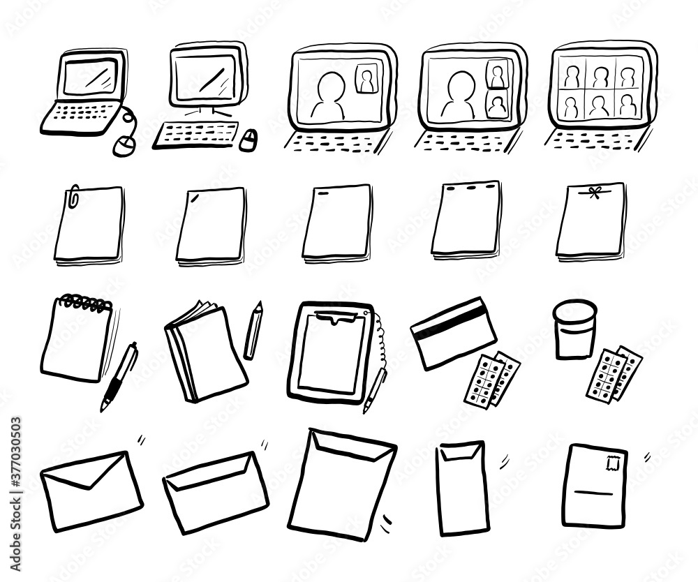 ビジネス 文具の手書きベクターイラストセット Stock Vector Adobe Stock