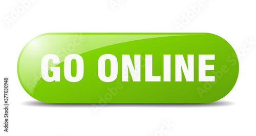 go online button. sticker. banner. rounded glass sign