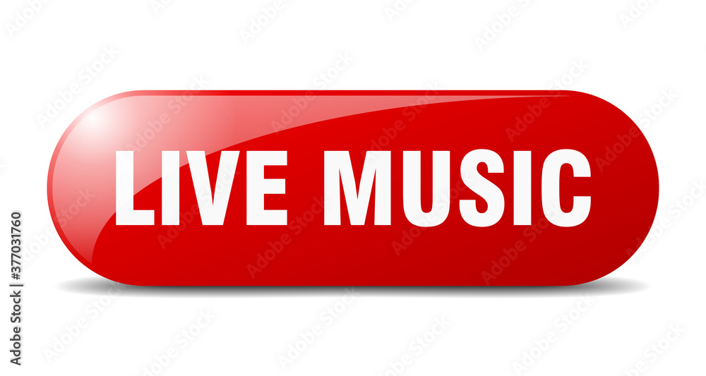 live music button. sticker. banner. rounded glass sign live music button. sticker. banner. rounded glass sign