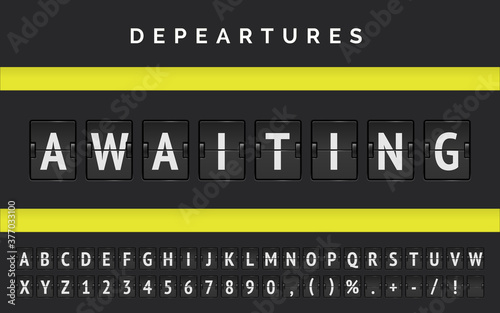 Vector airport flip board announcing delays in departures due to covid-19. Status of flights is awaiting until end of pandemy