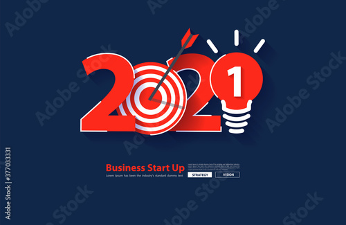 2021 new year startup business rocket launch with creative light bulb ideas, Vector illustration modern design layout template