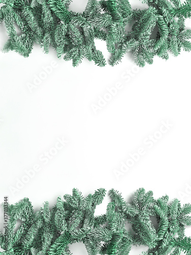 the frame of spruce branches. Christmas concept. copy space, flat lay, top view