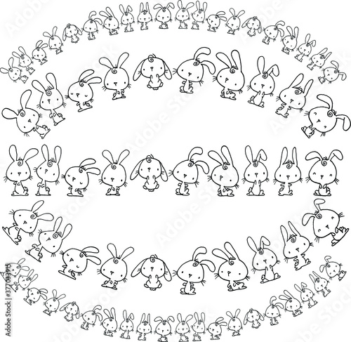 vector cartoon rabbits set background