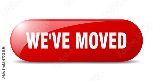 we've moved button. sticker. banner. rounded glass sign