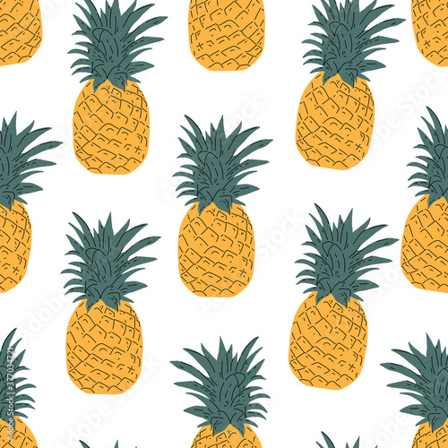 Pineapple vector background. Summer colorful tropical textile print.