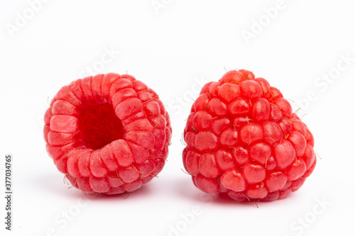 close up raspberry isolated on white background