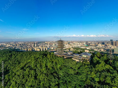 hangzhou city skyline with pagoda