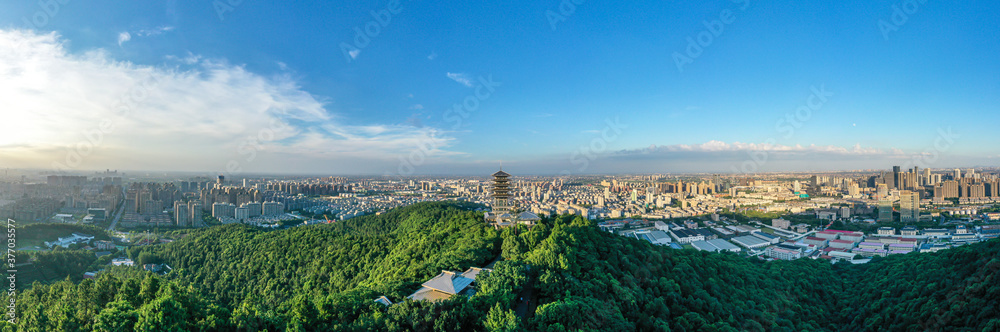 hangzhou city skyline with pagoda