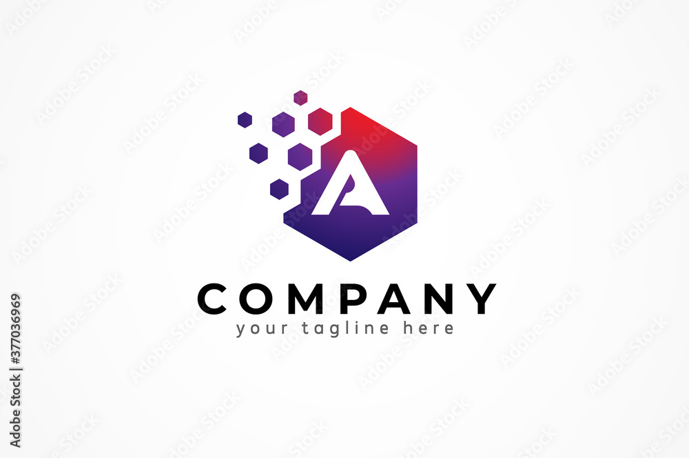 Hexagonal Letter A logo, Hexagonal Particle with letter A inside, flat design logo template, vector illustration Hexagonal Letter A logo, Hexagonal Particle with letter A inside, flat design logo template, vector illustration