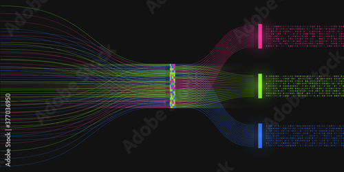 Obraz na płótnie Big data visualization. Analysis process. A sorting machine of binary code. Information analysis concept. Information stream. Science, technology background. Vector illustration. w salonie