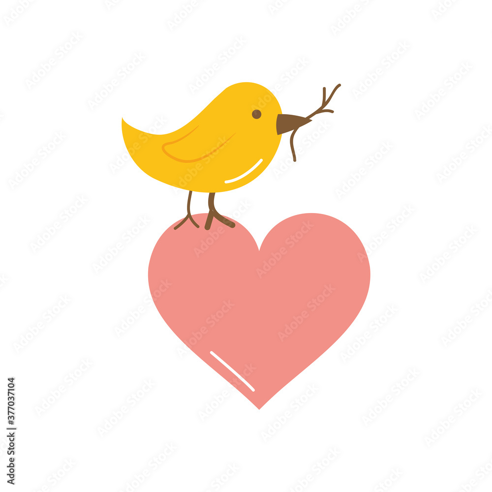 bird on a heart icon, flat style bird on a heart icon, flat style