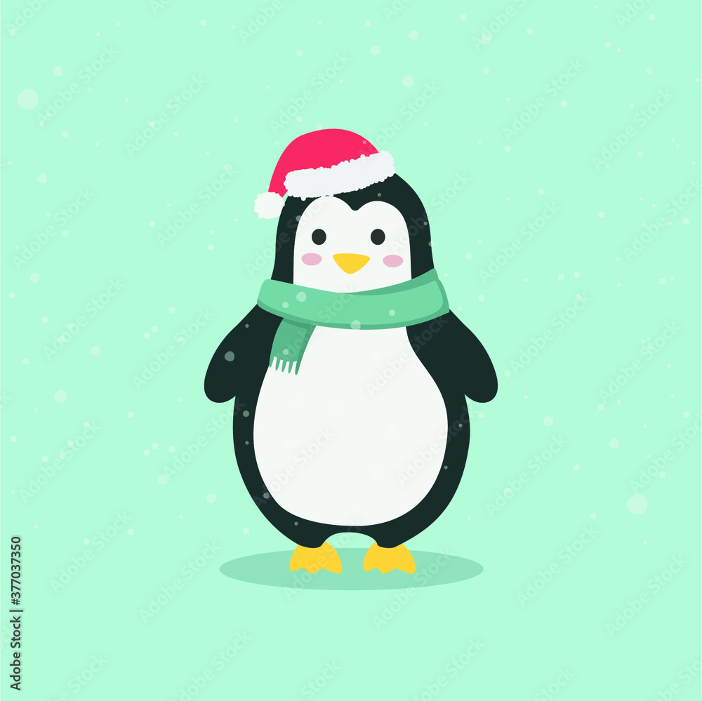 cute christmas Penguin in hat and scarf vector isolated on snow cute christmas Penguin in hat and scarf vector isolated on snow