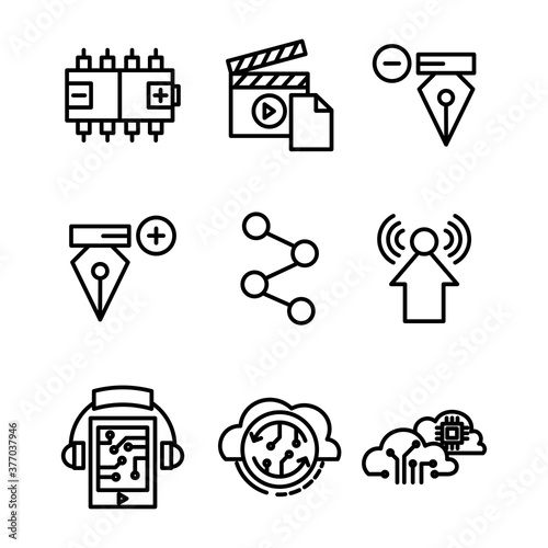 set icon technology style ten outline design