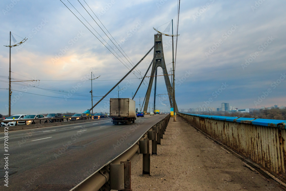 North bridge (Moscow bridge) across the Dnieper river in Kiev, Ukraine