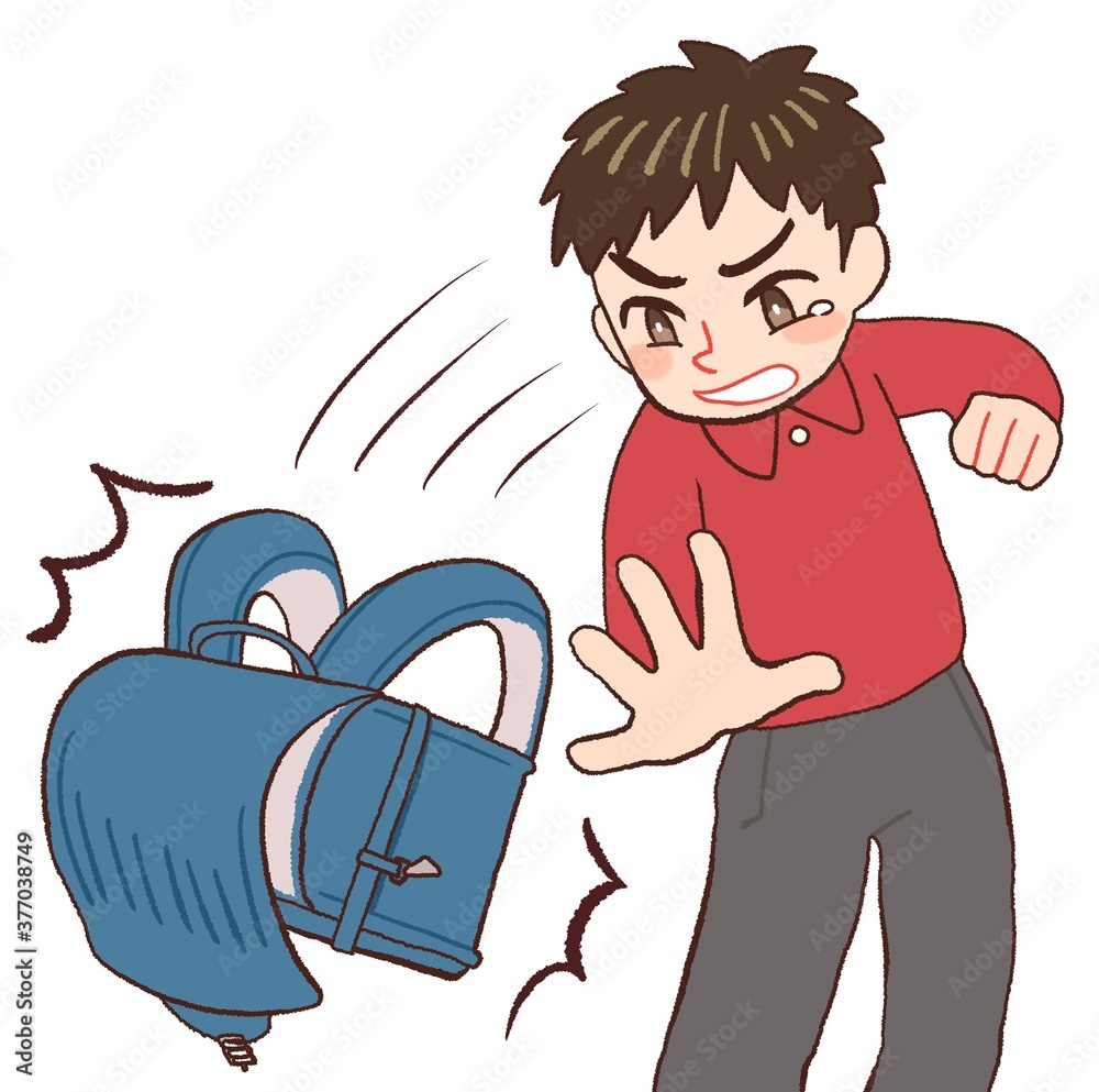 怒りと悲しみでランドセルを投げる子供 Stock Illustration Adobe Stock