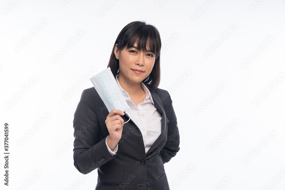 Office woman wearing a mask Is being used to prevent the coronavirus Office woman wearing a mask Is being used to prevent the coronavirus
