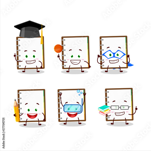 School student of diary notes cartoon character with various expressions