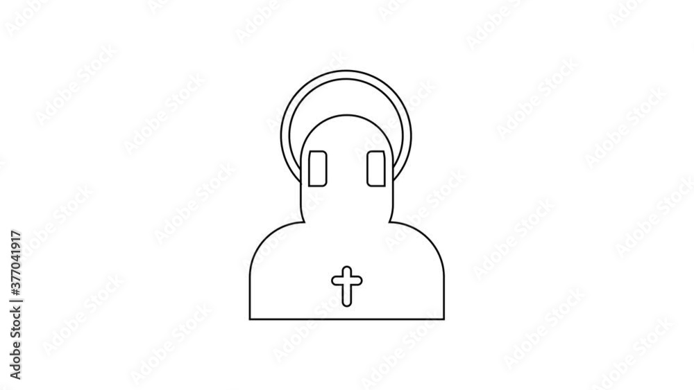 Black line Monk icon isolated on white background. 4K Video motion graphic animation. Black line Monk icon isolated on white background. 4K Video motion graphic animation.