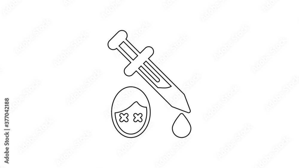 Black line Sword with blood icon isolated on white background. Medieval weapons knight and soldier. Symbol of murder. 4K Video motion graphic animation. Black line Sword with blood icon isolated on white background. Medieval weapons knight and soldier. Symbol of murder. 4K Video motion graphic animation.