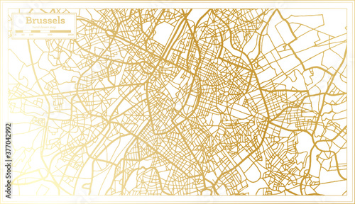 Brussels Belgium City Map in Retro Style in Golden Color. Outline Map.