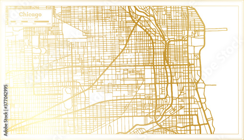 Chicago Illinois City Map in Retro Style in Golden Color. Outline Map.