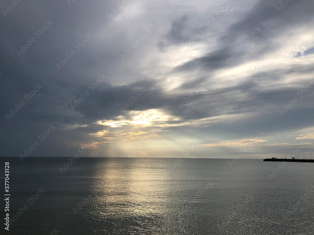 Beautiful sunrise sky over the sea background