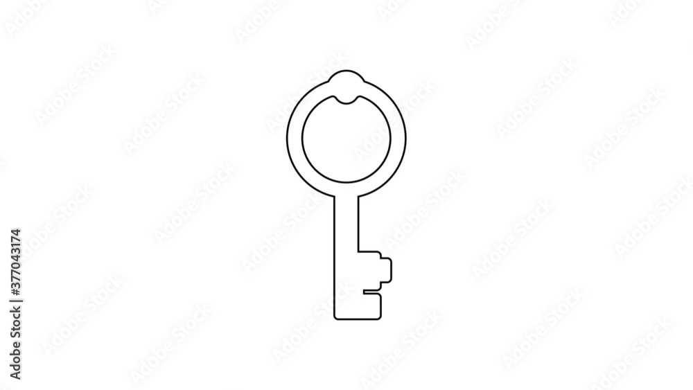 Black line Old key icon isolated on white background. 4K Video motion graphic animation. Black line Old key icon isolated on white background. 4K Video motion graphic animation.