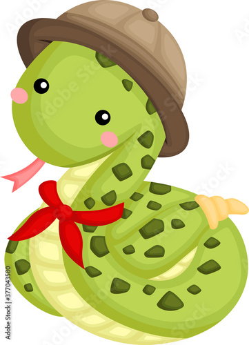 a vector of cute snake in a safari ranger costume