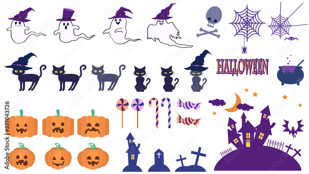 Fototapeta premium ハロウィンのお化けやカボチャのイラストセット