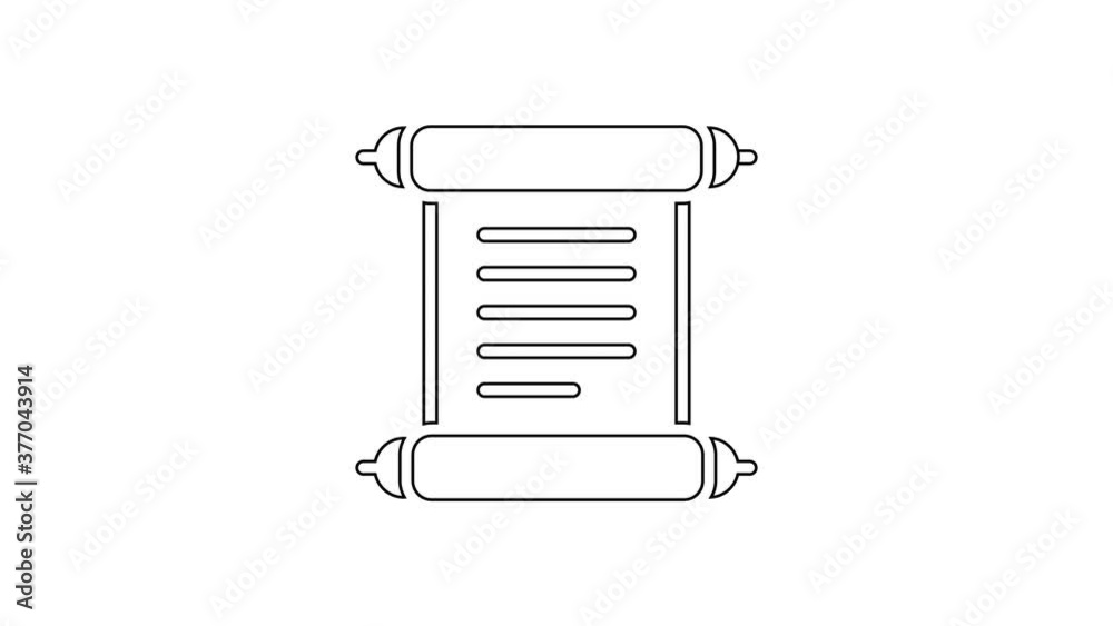 Black line Decree, paper, parchment, scroll icon icon isolated on white background. 4K Video motion graphic animation. Black line Decree, paper, parchment, scroll icon icon isolated on white background. 4K Video motion graphic animation.